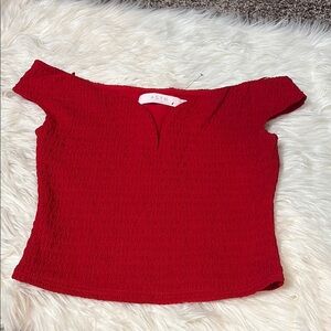 NWOT ASTR The Label Red Textured V-Wired Front Cropped Top S